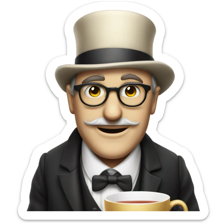 Photorealistic man A British gentleman in a monocle and a top hat with a cup of tea in his hand sticker