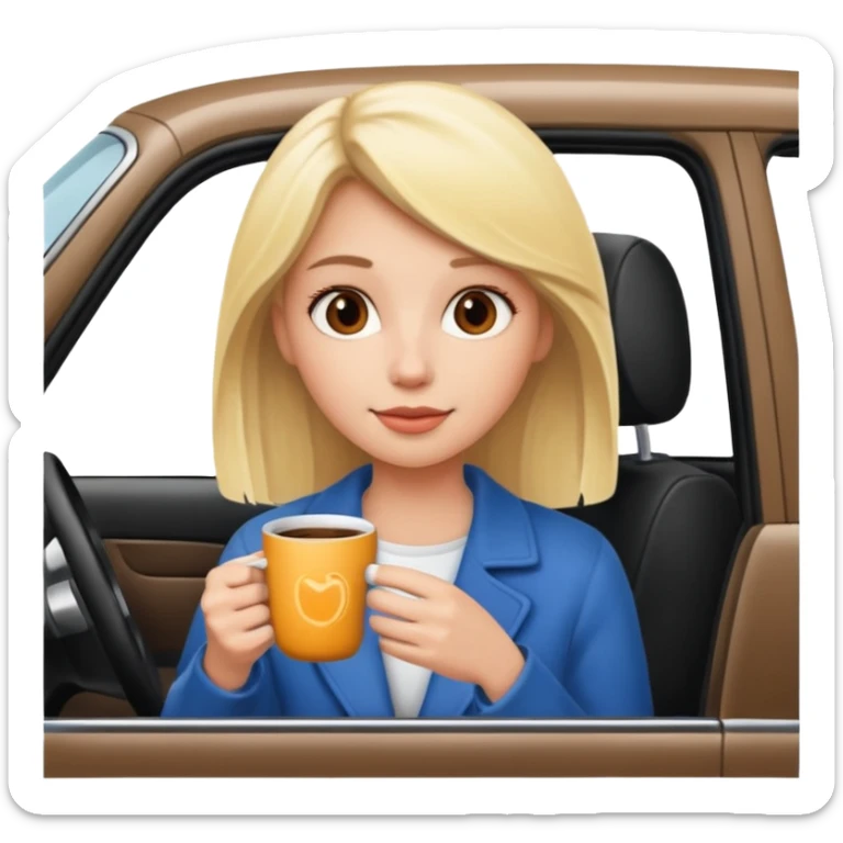 Blonde girl with a cup of coffee in the car sticker