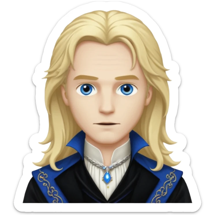 Lestat de Lioncourt with white skin, blue eyes , long blonde hair, black outfit sticker