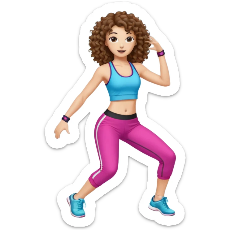 kıvırcık kahverengi saçlı ,beyaz tenli zumba hocası dans ediyor sticker