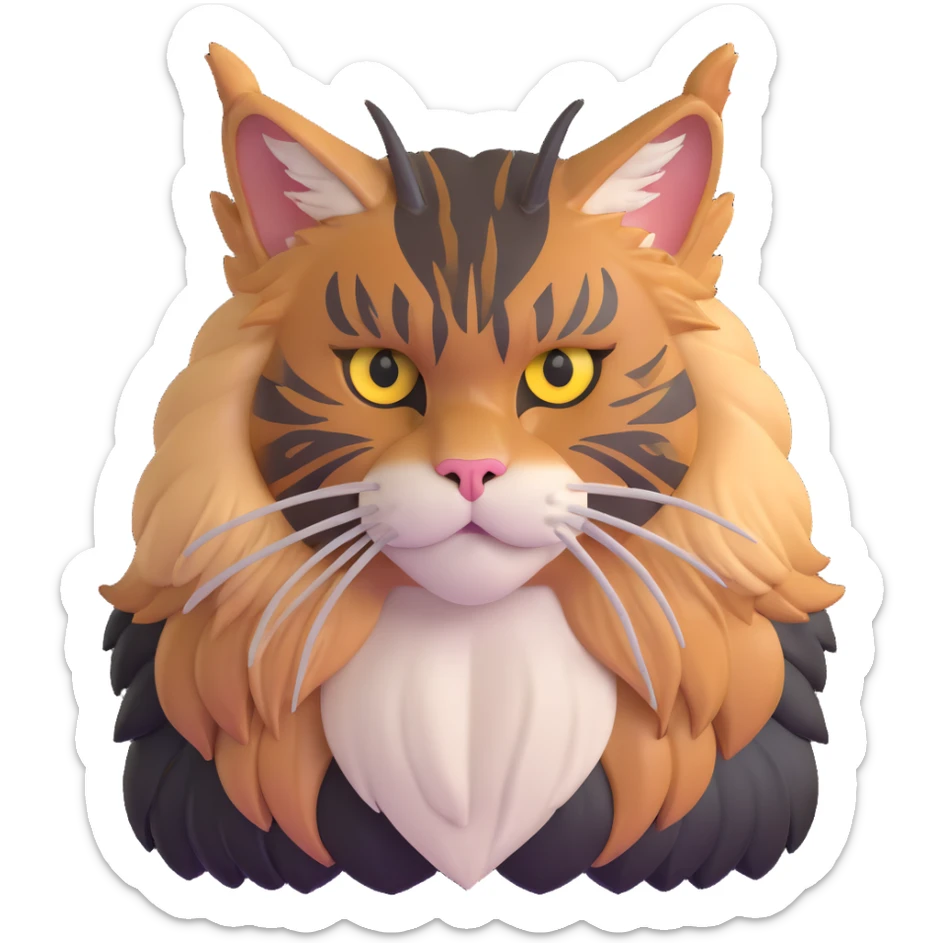 adorable yet majestic maine coon cat with fierce eyes and fluffy mane sticker