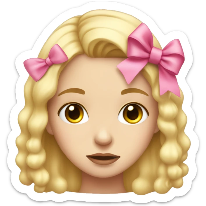 tearful blonde girl with pretty lashes and a pink bow on her head sticker