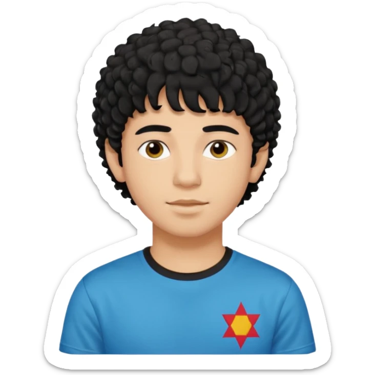 Young man with black curly hair fringe Haircut and light dark skin, moroccan / amazingh race sticker