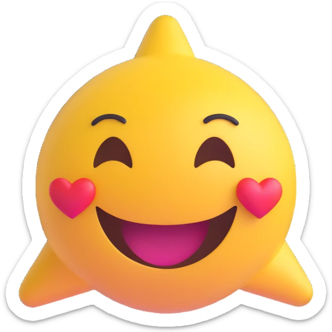 3D smiley emoji, round shape, in love: heart stars, smiling face, no body sticker