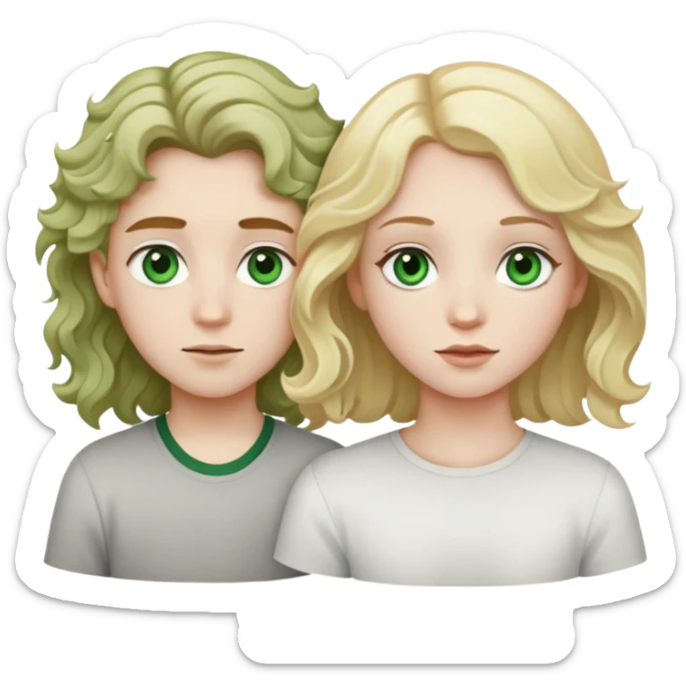 A girl with pale skin ,green eyes and wavy hair and a boy with pale skin,brown eyes and blonde hair sticker
