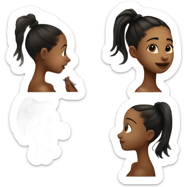 Side profile of a drying on paper of a girl in stick man style with hyper pigmentation on her cheek and a black, turning white ponytail ￼ sticker