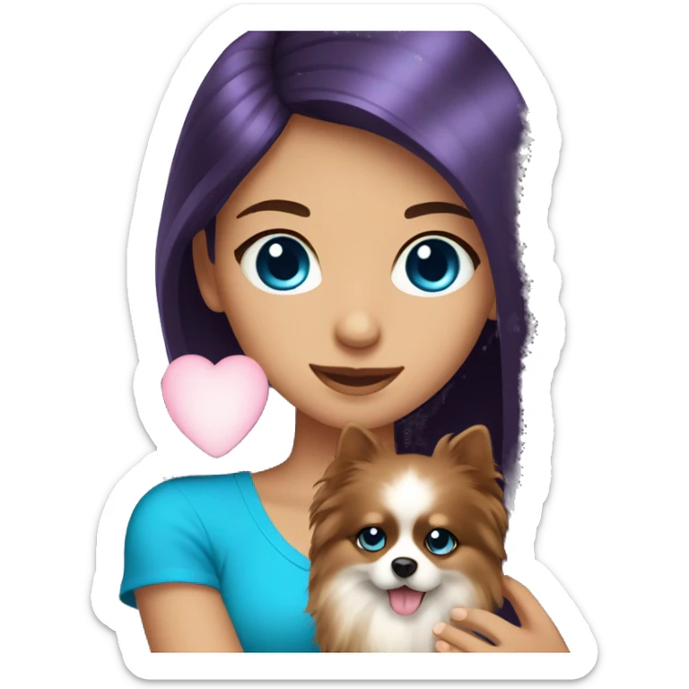 Dark purple long hair blue eyes girl holding a pomeranian sticker