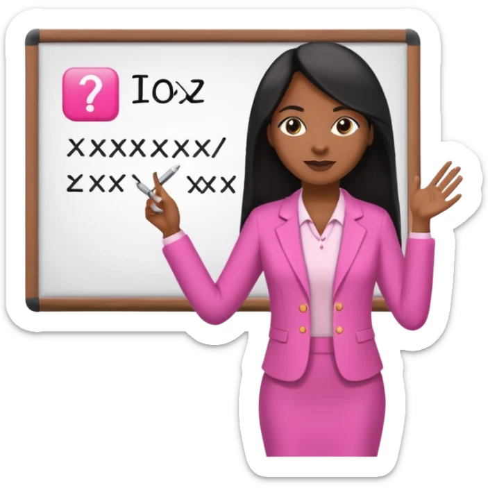 a brown skin teacher with hair with black straight long hair wearing pink not hot pink 2 piece set teaching up on a board the board  sticker