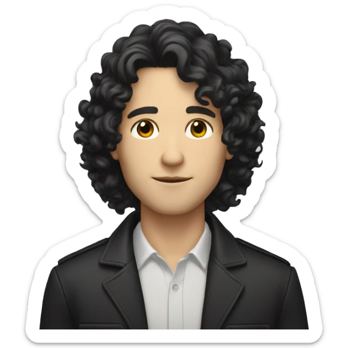 white skin man with long curly hair and black hair and shoulder length hair sticker