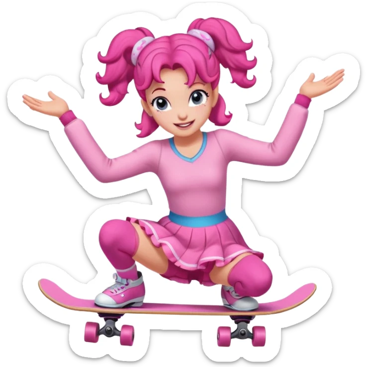Cute skater girl pinkie pie with two buns and pink outfit, gliding with playful energy. sticker