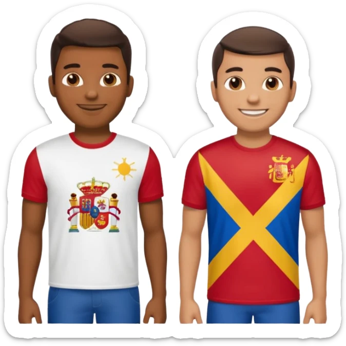 2 male Best buds , one in showing Philipine flag tshirt, one is Spain, in UK flag background sticker
