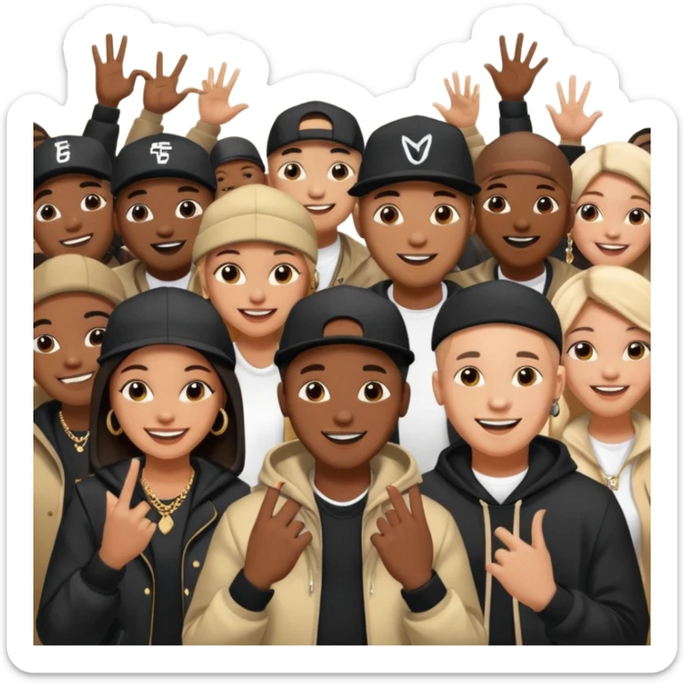 Crown of African American men and women as fans in crowd of hip hop rap concert sticker