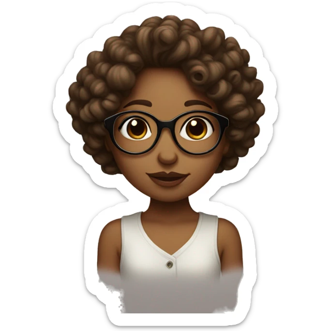 Girl with light médium skin with glasses and brown curls sending a kiss sticker