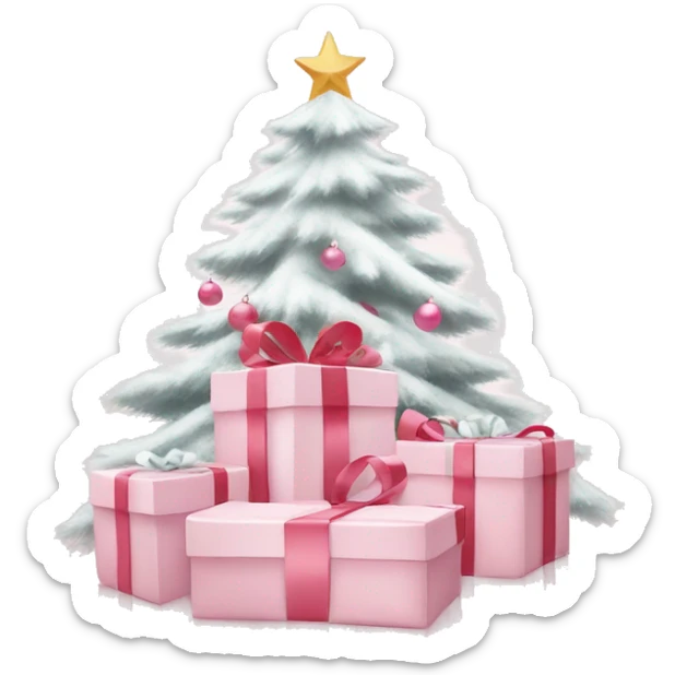 Light pink Christmas gifts under a white Christmas tree  sticker