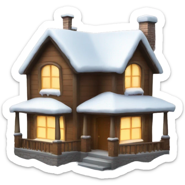A house with the snow on the top and lights sticker
