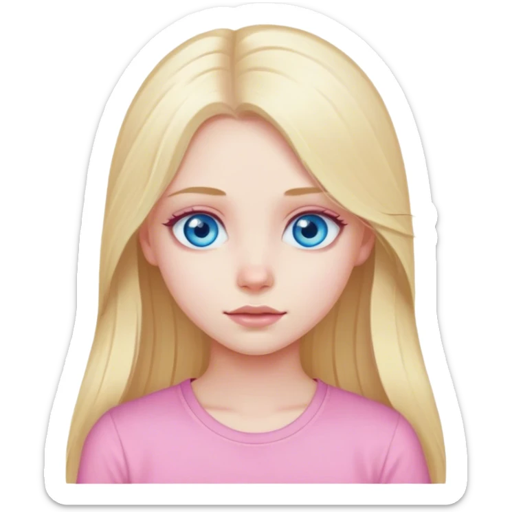 Blue eyed girl with long blonde hair and pink shirt, pale skin sticker