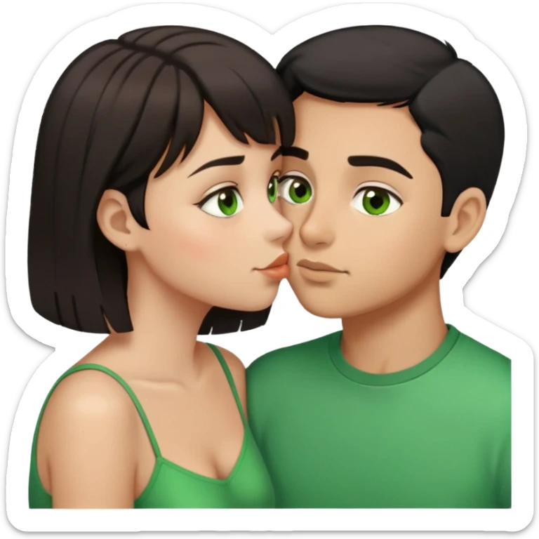 Boy with short beard and mustache and black hair brown eyes kinda tan kissing girl brown hair green eyes a little tan sticker