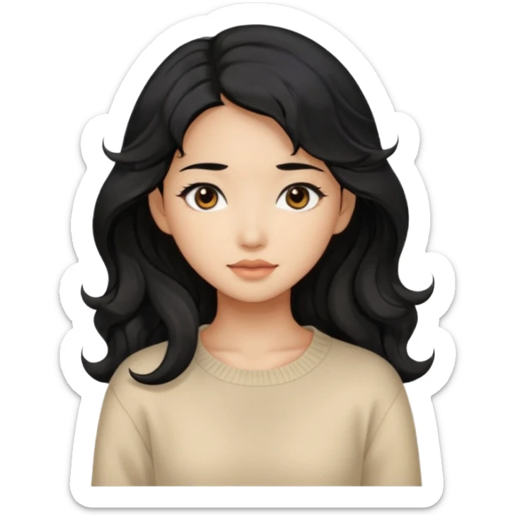 Beautiful girl,Black hair, wavy long hair,Black eyes,Chinese, beige sweater  sticker
