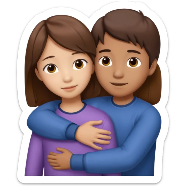 Asian brown hair small girl sis hug asian brown hair white boy big bro  sticker