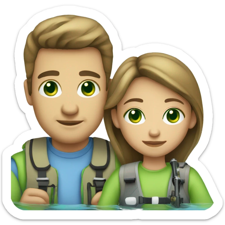 White with blue/green eyes dad and daughter fishing sticker