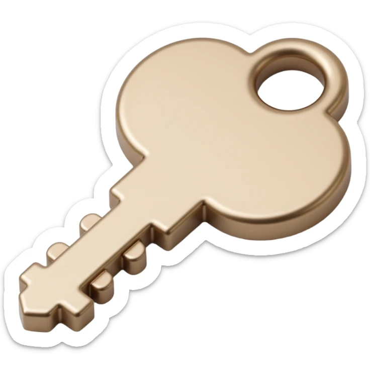 realistic metallic key icon with shiny highlights and subtle shadows in skeuomorphism style sticker