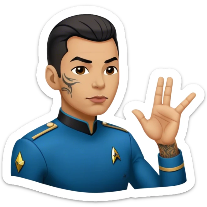 Male Star Trek officer with tattoos blowing a kiss sticker