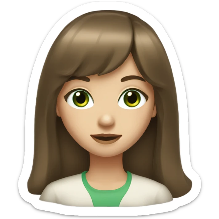 A girl with long brown hair with french bangs and green eyes  sticker