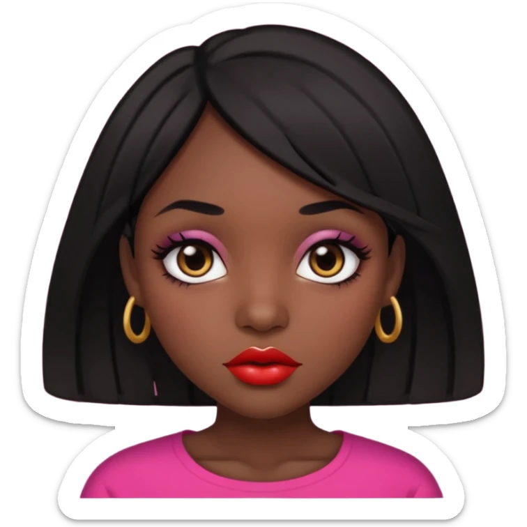 Dark skin gurl with black hair, big lips m, dark brown eye, octagon face shape and chinky eyes no red lipstick  sticker
