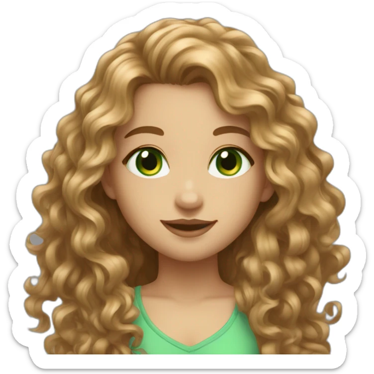 beautiful girl with light brown long curly hair and green eyes sticker