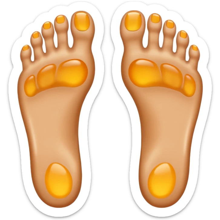 two feet, soles showing, five toes on each foot, shiny, perfectly orthopedic shape, emoji style sticker