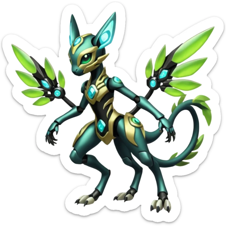  Exotic Futuristic Cyborg-Cyber-Meloetta-Zygarde-Zeraora-Protogen-Palkia-hybrid-fusion-Fakémon-creature, full body sticker