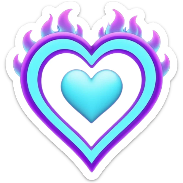 futuristic minimalistic fire heart made of purple (#8B5CF6) and cyan (#00E0FF) neon lines, dark background, digital tech aesthetic, no face, 1:1 aspect ratio sticker