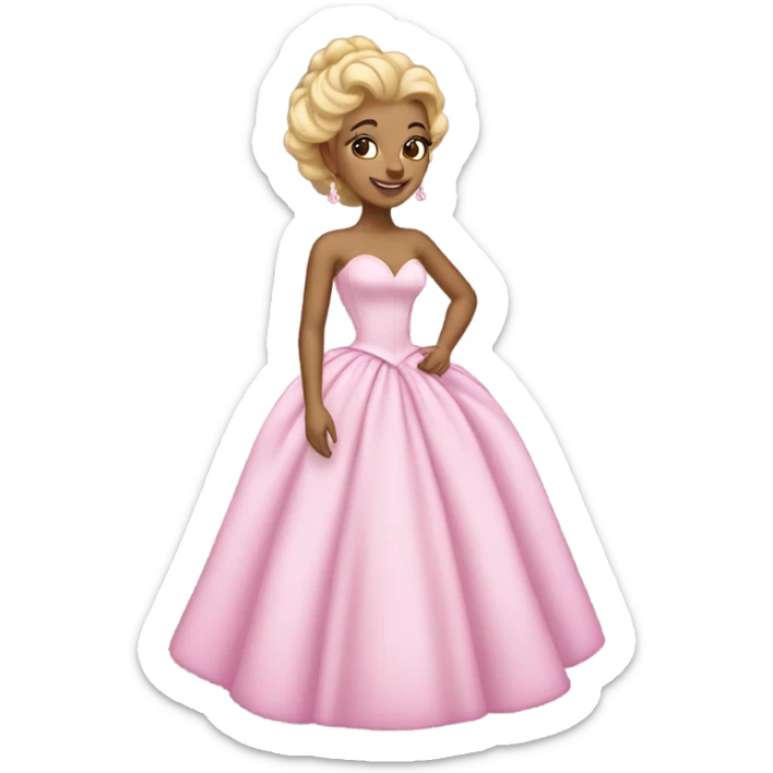 Princess with pink ballgown and light skin and big blonde hair updo pretty detailed realistic  sticker