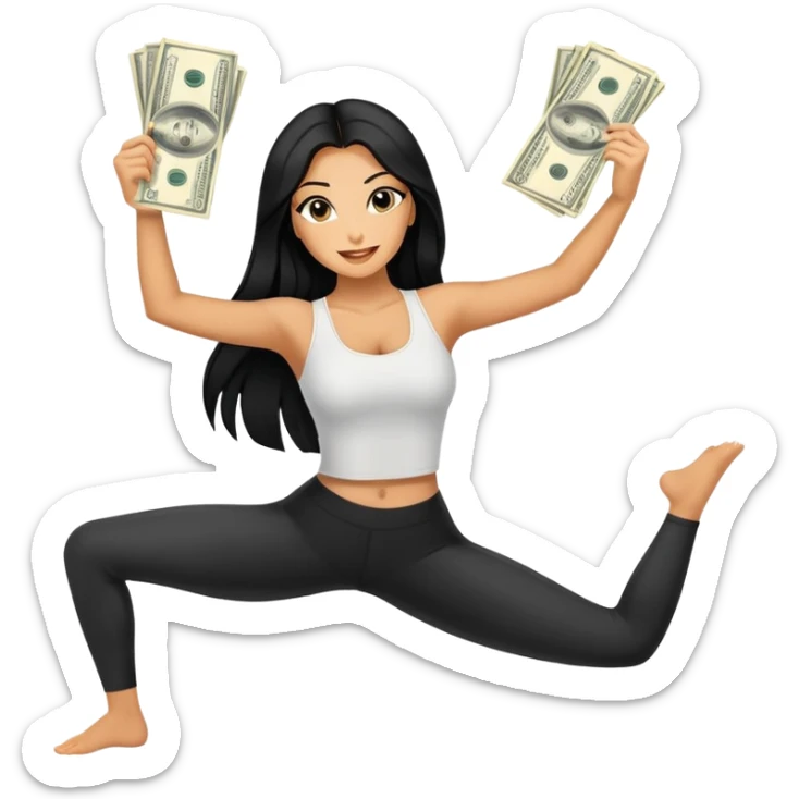 woman with bra, tanned long black hair, holding money, and splits  sticker
