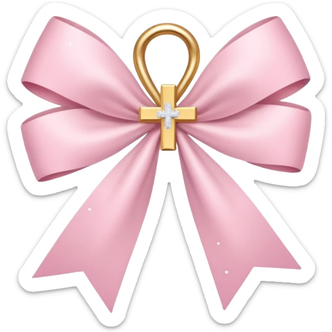 super pale pink bow confetti but the paper confetti are the pale pink bows all spread out with white tiny glitter and then with a cross  sticker