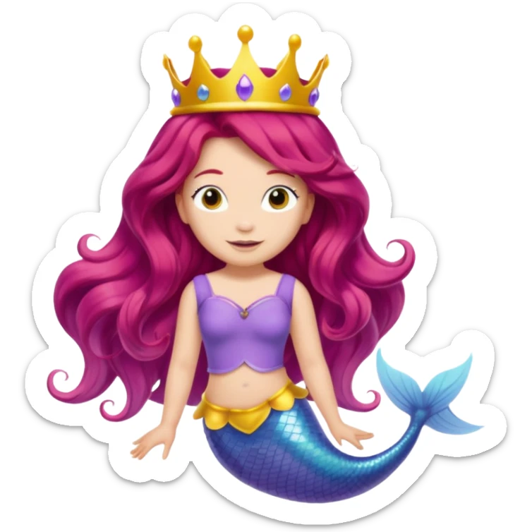 Bubbles the Mermaid from The Wiggles with light skin, long red hair, light lilac outfit, yellow crown sticker