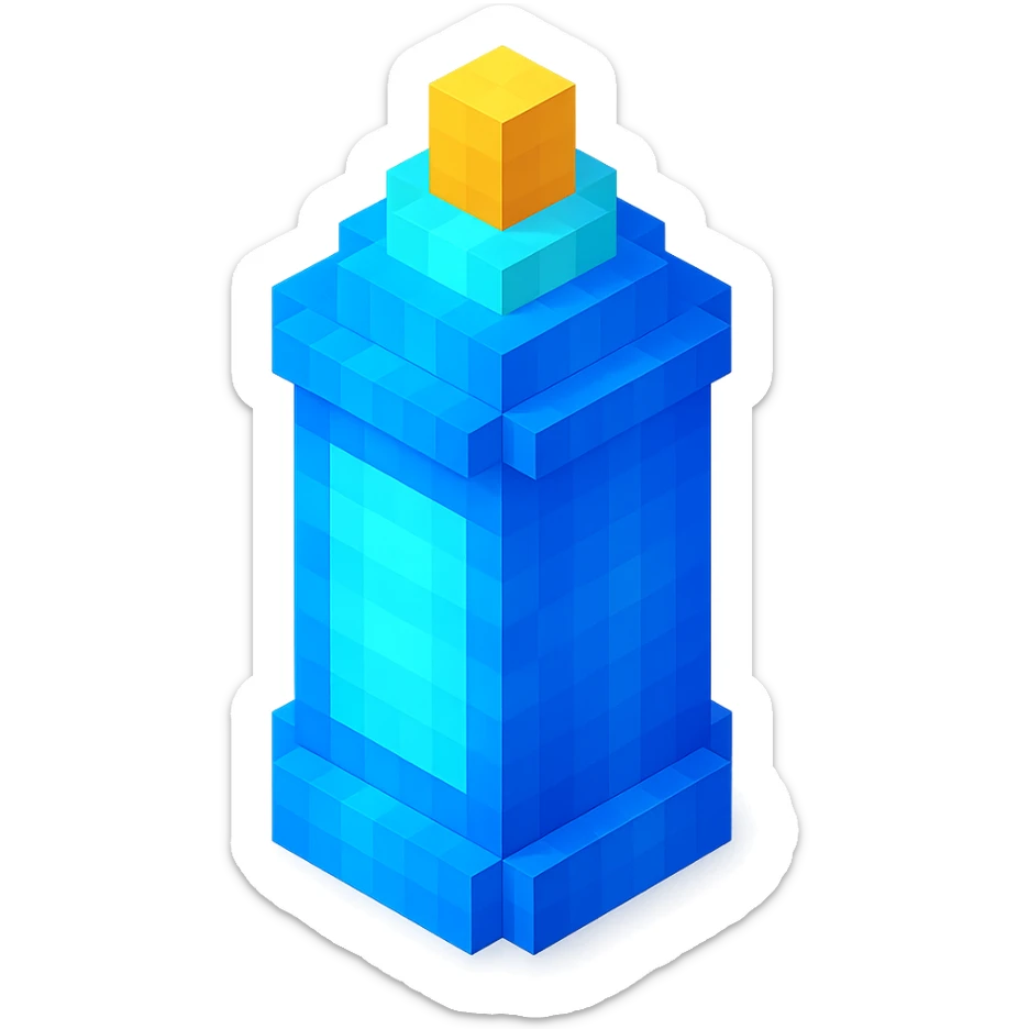voxel style isometric spray paint can, blue color sticker