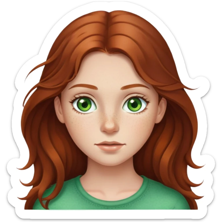 Girl with freckles, long brown hair, and green eyes sticker