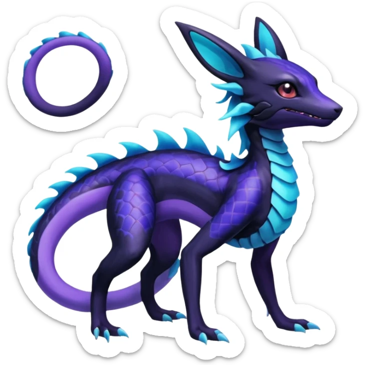 Gothic Scaley Exotic Salandit-Aurorus-Umbreon-Suicune-Fakémon-hybrid-creature (full body), 4 legs sticker