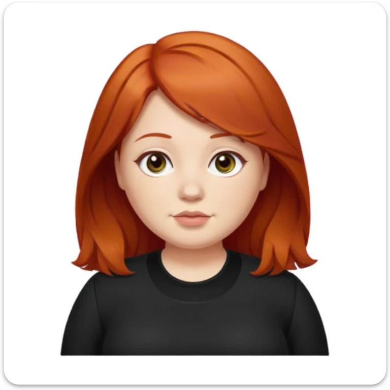 Mujer pelirroja medianamente gordita con el cabello un poco ondulado y lacio, con ropa negra sticker