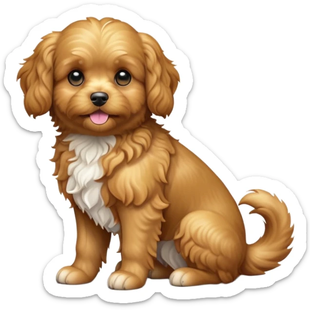 cinematic-[cavoodle dog]-realistic-full-body-sitting-emoji,-tail-resting-loosely-beside-its-paws,-head-tilted-dramatically,-wavy-[golden]-fur,-simplified-yet-realistic-focused-features,-highly-detailed,-glowing-with-an-almost-sarcastic-glow sticker
