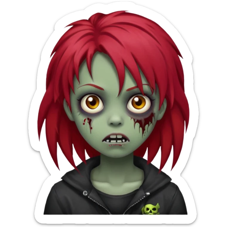 Girl, zombie, red hair, long, emo, shaggy, dark, spooky, creepy expression sticker