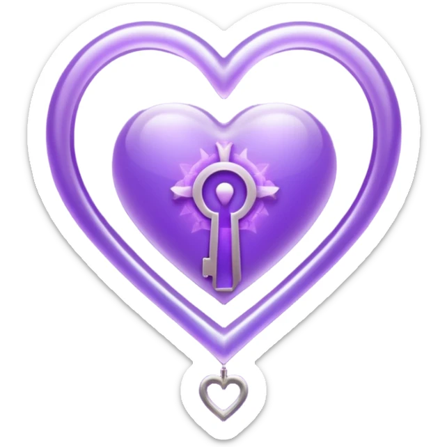 Purple ethereal occult heart floating, glowing key-like sigil at its center, veil-like mist, liminal mystical aesthetic sticker