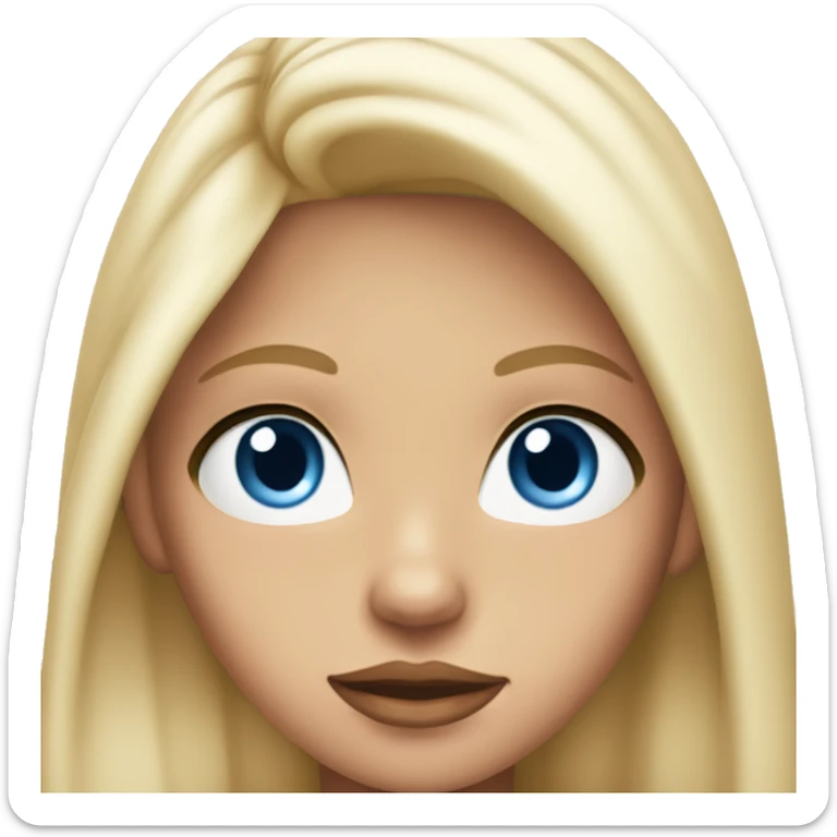 Tanned blonde girl with long hair and blue eyes, big pink lips in a white top sticker