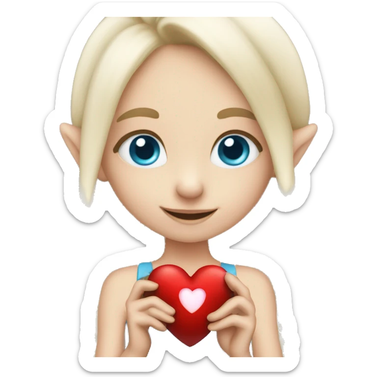 Blonde blue-eyed girl elf holding heart in hand sticker