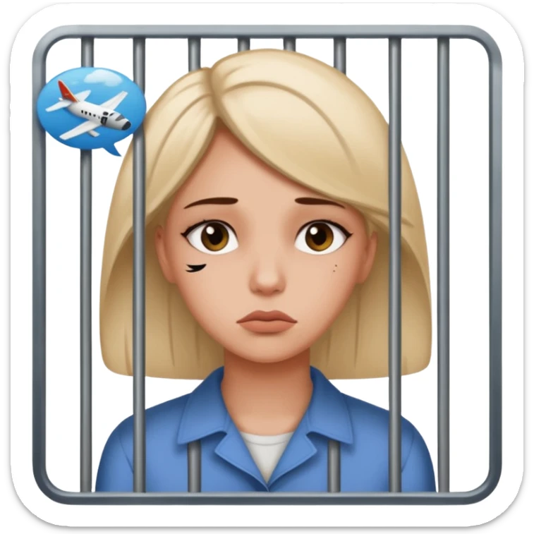 Still wild, but you’ll realize they’re wiser than they seem. Freedom is their top priority — don’t try to cage them.
woman behind bars sad with a text bubble thinking about airplanes sticker