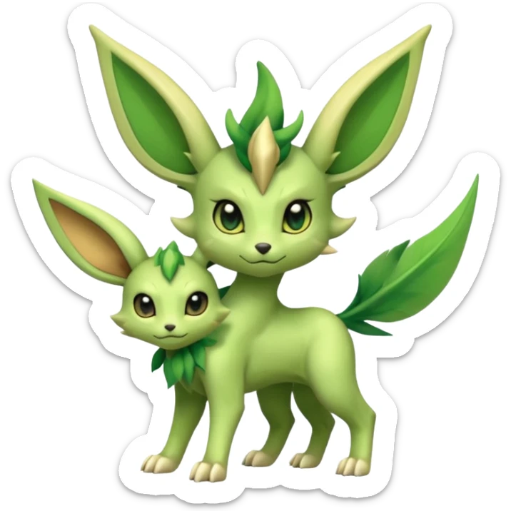 Kawaii cute cool feral Sprigatito-Leafeon-Scyther-Fakémon-hybrid (full body) sticker