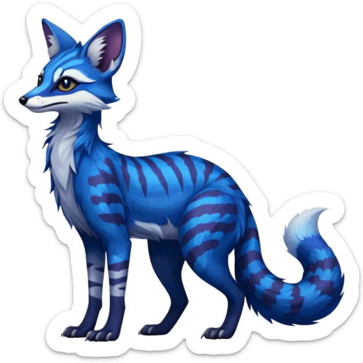 Feral Rare Fantasy vibrant dark shady shaded detailed deep-dark-cobalt-blue-gradients-colored colorful Vernid-Sergal-Fox-Genet-Trico-species by LiLaiRa, random markings, tufted tail, tufted ears, full body sticker