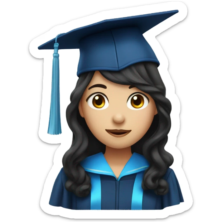 asian girl wearing blue graduation cap with long curly black hair sticker