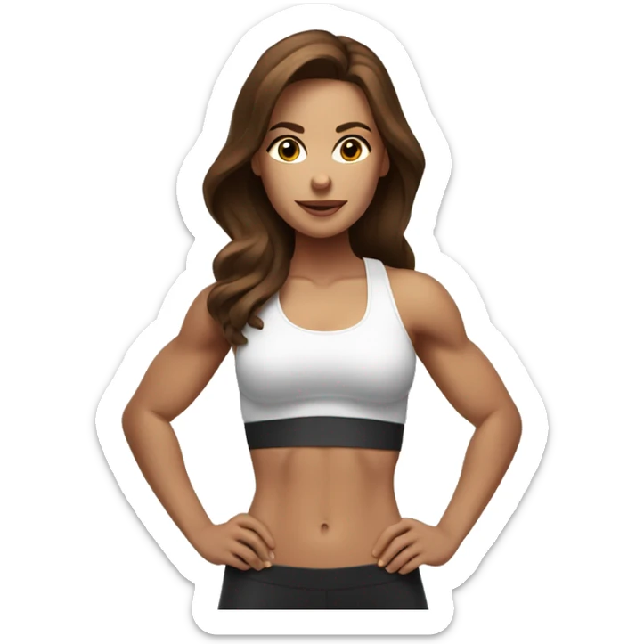 White beautiful fitness women with brown hair with dumbbells in their hands sticker